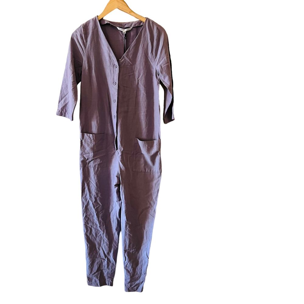 The Nines By Hatch Half Button Up Jumpsuit Size XS NWT Purple - Picture 6 of 9